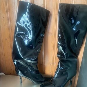 PrettyLittleThing kitten heel patent knee boots